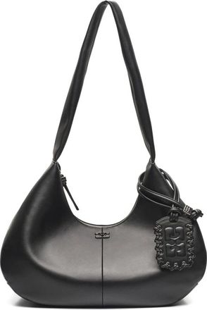 Ganni Zwarte Medium Hobo Tas met Vetersluiting - Dames - Schoudertassen - Zwart - ONE Size - Katoen - Tassen