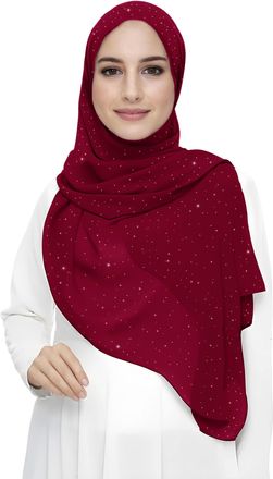Lina & Lily Sparkle Shimmer Gold Glitter Womens Chiffon Hijab Head Scarf Lightweight (Dark Red)