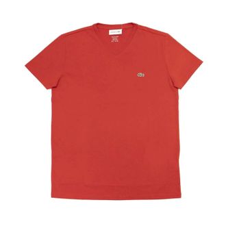 Lacoste Mens Standard Short Sleeve Pima V-Neck Tee In Red