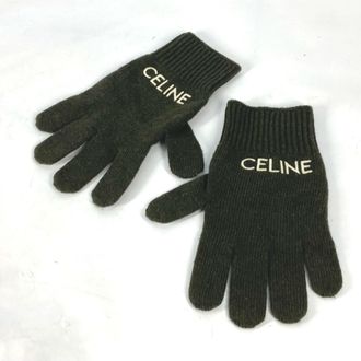 Celine Khaki White Wool Warm Gloves (Pre-Owned)