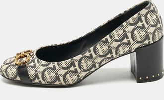 Ferragamo Grey/beige Gancini Canvas Garda Pumps