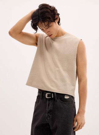 Le 31 Mens Cropped ribbed muscle Tee Shirt