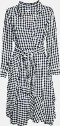 Maje Navy Blue Gingham Crepe Asymmetric Raprita Midi Dress