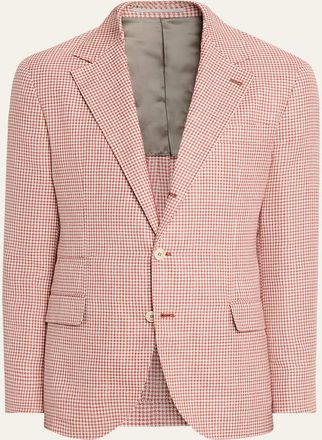 Brunello Cucinelli Mens Wool, Silk and Linen Houndstooth Sport Coat