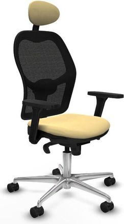 Piqueras y Crespo Piqueras Y Crespo - Jorquera Sincro Malla Negra Similpiel Crema Brazos 3d Base Aluminio Cabecero Fijo Ruedas 65mm Nailon