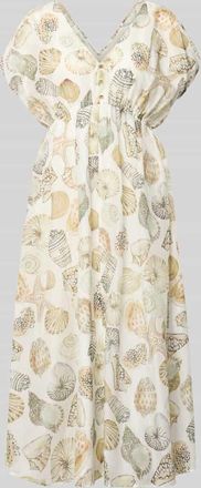 Marc Cain Midikleid mit Seide-Anteil und kurzer Knopfleiste in Offwhite, Gr&ouml;&szlig;e 34