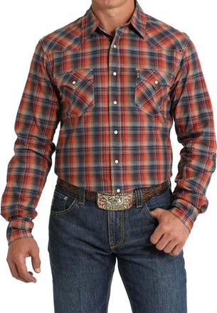 Cinch Mens Modern Fit Snap Long Sleeve Western Shirt In Red