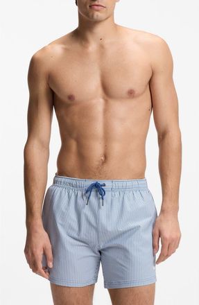 BOSS Velvet Fish Swim Trunks in Open Blue at Nordstrom, Size Xx-Large