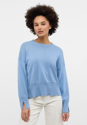 Eterna Strickpullover ETERNA, Damen, Gr. M, blau (hellblau), 55% Baumwolle, 45% Wolle (Merino), normal, Pullover Strickpullover