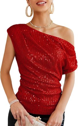Grace Karin Womens Sequin Glitter Party Top for Festive Outfits, red, XXL