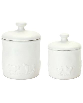 Melrose International Set Of 2 Ceramic Farm Animal Canister
