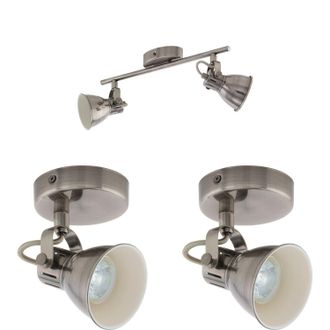 Loops Twin Ceiling Spot Light & 2x Matching Wall Lights Antique Nickel Lamp Shade Head in Metallics