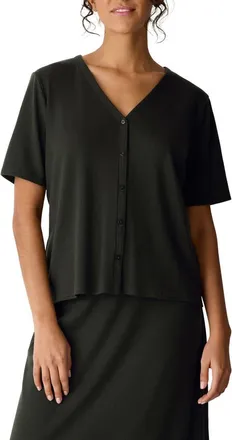 Eileen Fisher Rib Knit Jersey Button-Up Top in Seaweed at Nordstrom, Size Xx-Small