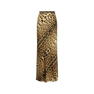 Roberto Cavalli Silk Skirt With Jaguar Skin Print - female - Roberto Cavalli - Maxi Skirts - Brown - S - Skirts