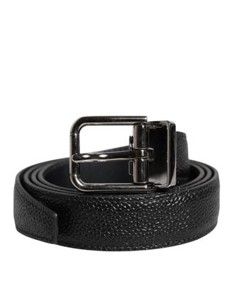 Dolce & Gabbana Mens Black Calf Leather Classic Metal Buckle Belt - Size 90 cm