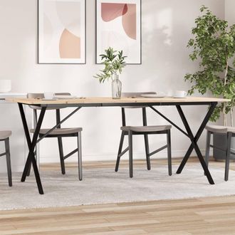 Berkfield Home Dining Table X-Frame 180x90x75 cm Solid Wood Pine & Steel in Brown | Size: 180 x 90 x 75 cm