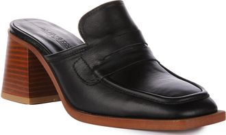 Justinreess England Charlie Womens Block Heel Slip On Mules Shoes (Black, UK 5)