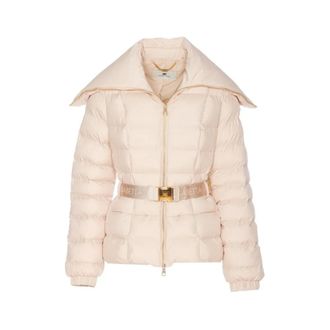Elisabetta Franchi Winter Jackets, female, Beige, Size: S Peach Down Jacket with Wide Collar