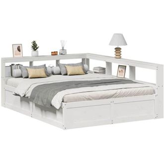 vidaXL Vidaxl - Cama Con Estanter&iacute;a Sin Colch&oacute;n Madera Maciza Blanca 150x200 Cm