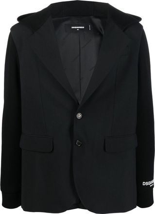 Dsquared2 single-breasted hooded blazer - men - Polyester/Polyurethane/Spandex/Elastane/Virgin Wool - 54 - Black