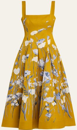 Lela Rose Floral Faille Sleeveless Fit-&-Flare Gown