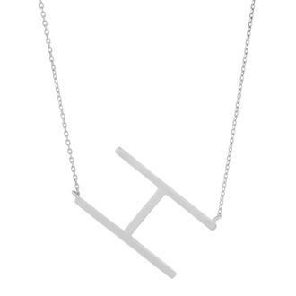 MAX + STONE Sterling Silver Large Sideways Block Letter Initial with Extendable Cable Chain, 16 to 18 inches