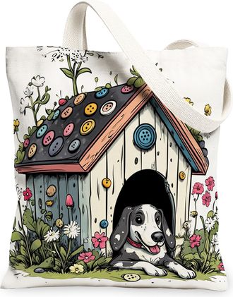 Generic Spring Great Dane Dog Canvas Tote Bag for Shopping 13x15, Fun Flower Puppy Kennel Reusable Grocery Print Pattern Bag for Women, Cute Pet Beach Aesthet