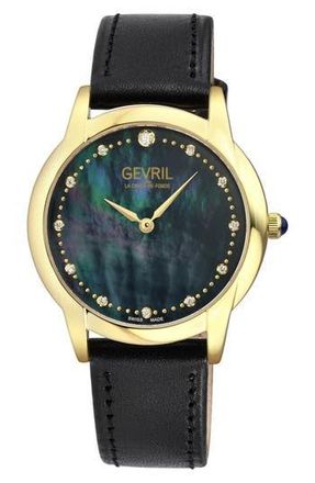 Gevril Group Airolo Swiss Quartz Diamond Dial Watch, 36mm in Black at Nordstrom Rack