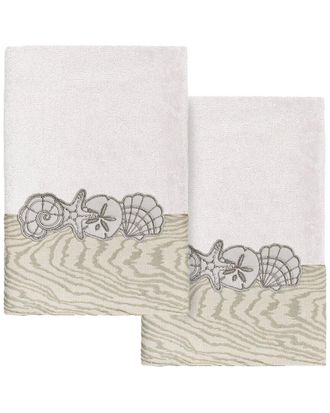 Linum Home Textiles 100% Turkish Cotton Shell Row 2Pc Embellished Hand Towel Set