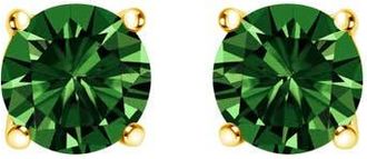 House of Brilliance 14K Gold 1.0 Cttw Lab Grown Green Diamond Classic Solitaire Stud Earrings in Yellow at Nordstrom