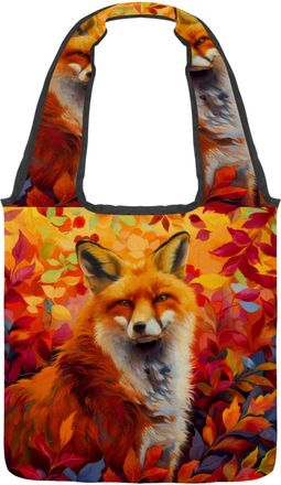 Generic Autumn Leaves Fox Reversible Canvas Shoulder Tote - Double-Sided Print, 12oz Cotton, 27cm Drop, Fold-Flat Bag for Travel, Shopping, Street Outings