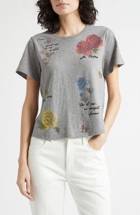 Cinq &agrave; Sept Heat Set Rhinestone Graphic T-Shirt in Charcoal Heather Grey/Multi at Nordstrom, Size Xx-Small