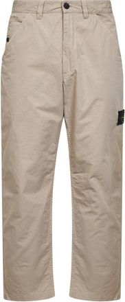 Stone Island Straight-Leg Cotton Ripstop Broeken - Heren - Straight fit broeken - Beige - W36 - Katoen - Broeken