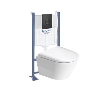 Duravit Pack Inodoro Suspendido Compacto Duravit D-neo Sin Montura + Estructura Soporte Grohe Rapid Sl Project + Asiento + Placa Negro Mate