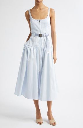 L'agence Rima Belted Front Zip Midi Dress in Pale Mist Blue at Nordstrom, Size 12