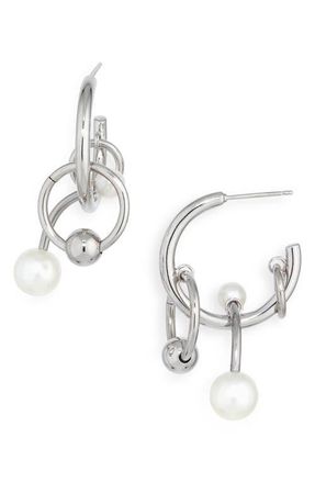 Justine Clenquet Chase Hoop Charm Earrings in Palladium at Nordstrom