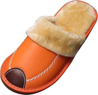 Generic Warm Plush Womens Slippers, Thick-Soled and Comfortable Womens Shoes,Orange,5.5 UK