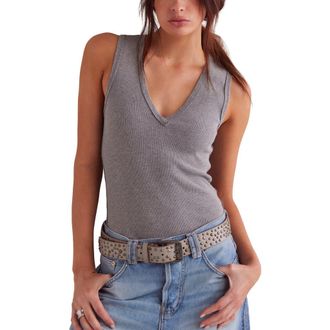 Free People Neria Stretch Cotton Rib Tank in Heather Grey at Nordstrom, Size X-Small