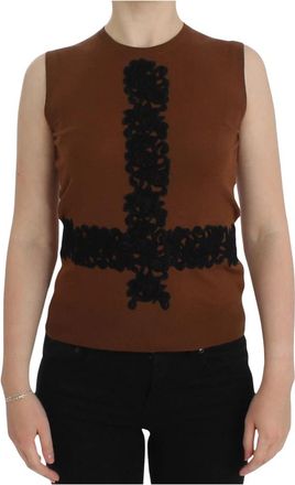 Dolce & Gabbana Top met ronde hals - Dames - Tops zonder mouwen - Bruin - XS - Wol - Tops