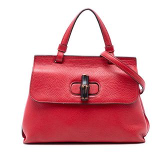 Gucci Pre-owned Gucci Small Calfskin Bamboo Daily Satchel Ladies G28JXSLG3ZAY48LO