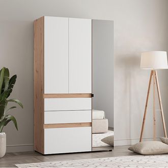 Dmora Armario 3 Puertas Zuccare, Guarda Ropa Dormitorio, Perchero, 3 Cajones, 4 Estantes, 117x52 Cm Blanco Mate