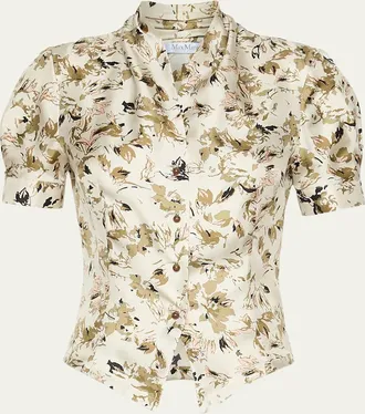Max Mara Short-Sleeve Printed Silk Top