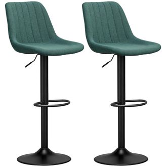 HOMCOM Bar Stools Set Of 2 Adjustable Swivel Bar Chairs With Backrest - Green | TJ Hughes