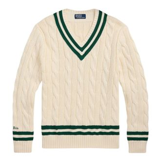 Ralph Lauren V-neck Knitwear, male, White, Size: S The Iconic Cricket Sweater
