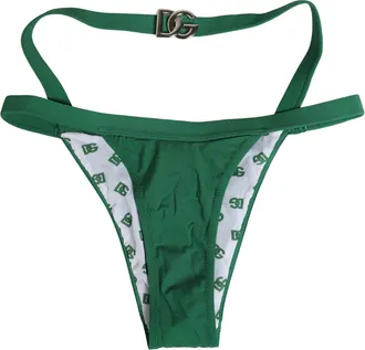 Dolce & Gabbana Womens Green Logo Plaque Nylon Brief Panty Underwear Elastane Clothing