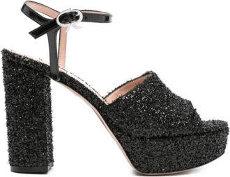 Gianvito Rossi Glitter Hakken Sandalen- Zwart- Open Teen - Dames - Sandalen met hakken - Zwart - 37 EU - Leer - Schoenen