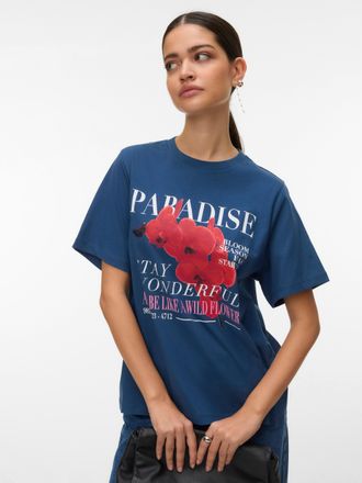 Vero Moda Kurzarmshirt VERO MODA VMURENA CATY SS TOP BOX JRS, Damen, Gr. XL, schwarz denim print:paradise, Jersey, Obermaterial: 100% Baumwolle, bedruckt, norma