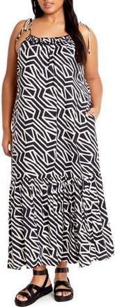 City Chic Erica Print Maxi Sundress in Mono Swirl at Nordstrom Rack, Size Xxl/24W