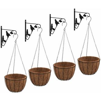 vidaXL Soportes Para Cestas Colgantes Con Maceteros 4 Uds Acero Negro Vidaxl