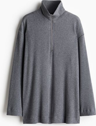H&M Geripptes Shirt mit Zipper - Grau